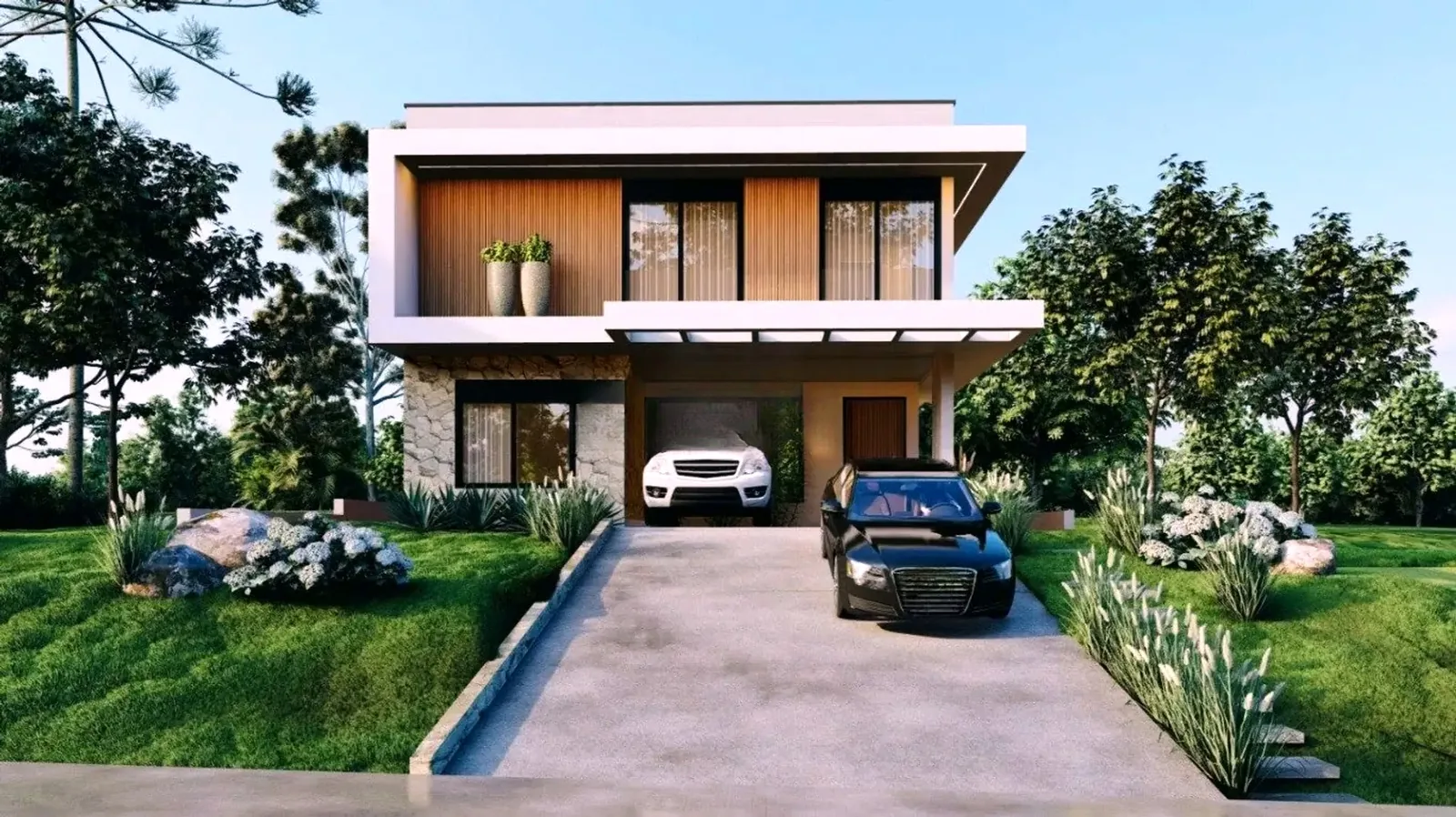 Fachada com garagem (imagem ilustrativa)